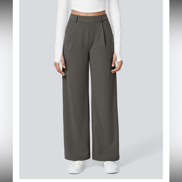 HALARA Pants - Halara Pleated High Waist Wide Leg Pull On Stretch Pants Medium Petite Gray